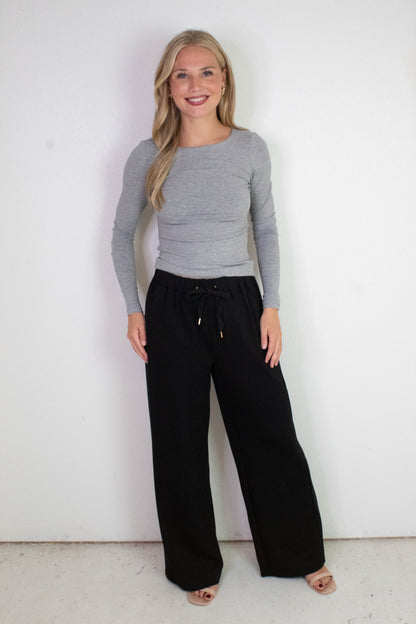  Elowyn Double Layer Rib Knit Tee, Heather Grey
