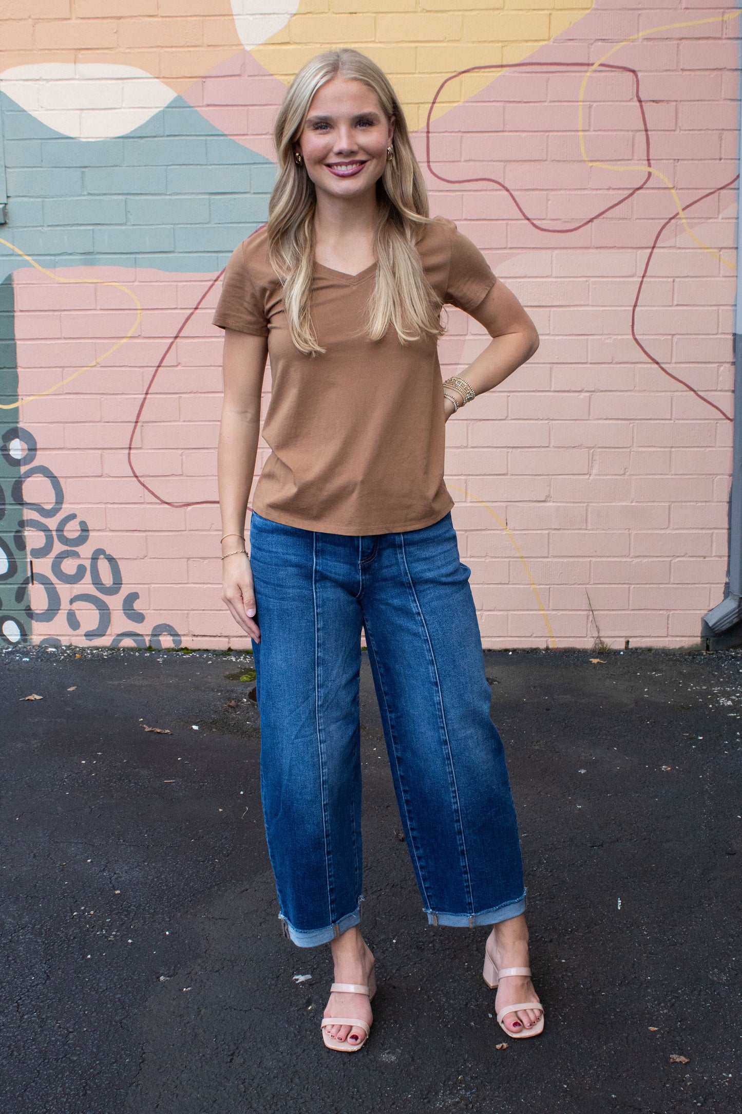 Be Cool Tatum Cotton Jersey V-Neck Tee, Bronze Brown