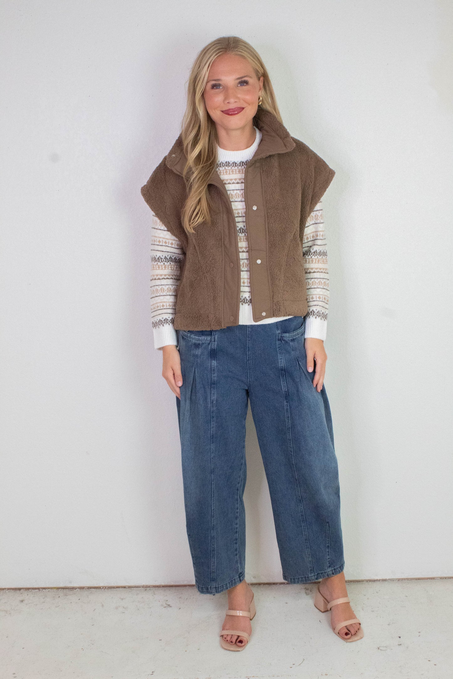  Raya Drawstring Barrel Leg Pants, Washed Denim