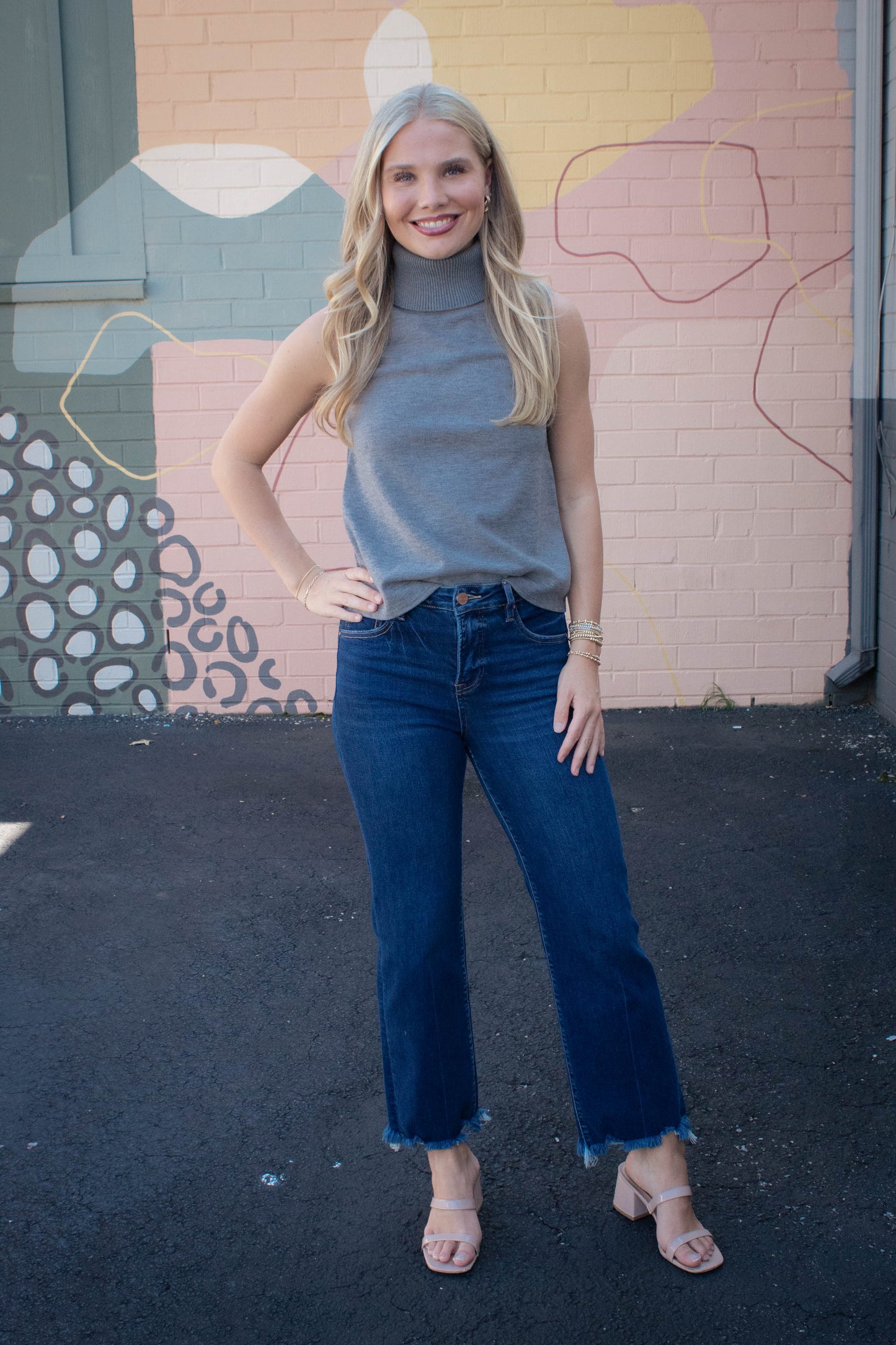  Zoe Sleeveless Turtle Neck Top, Heather Grey