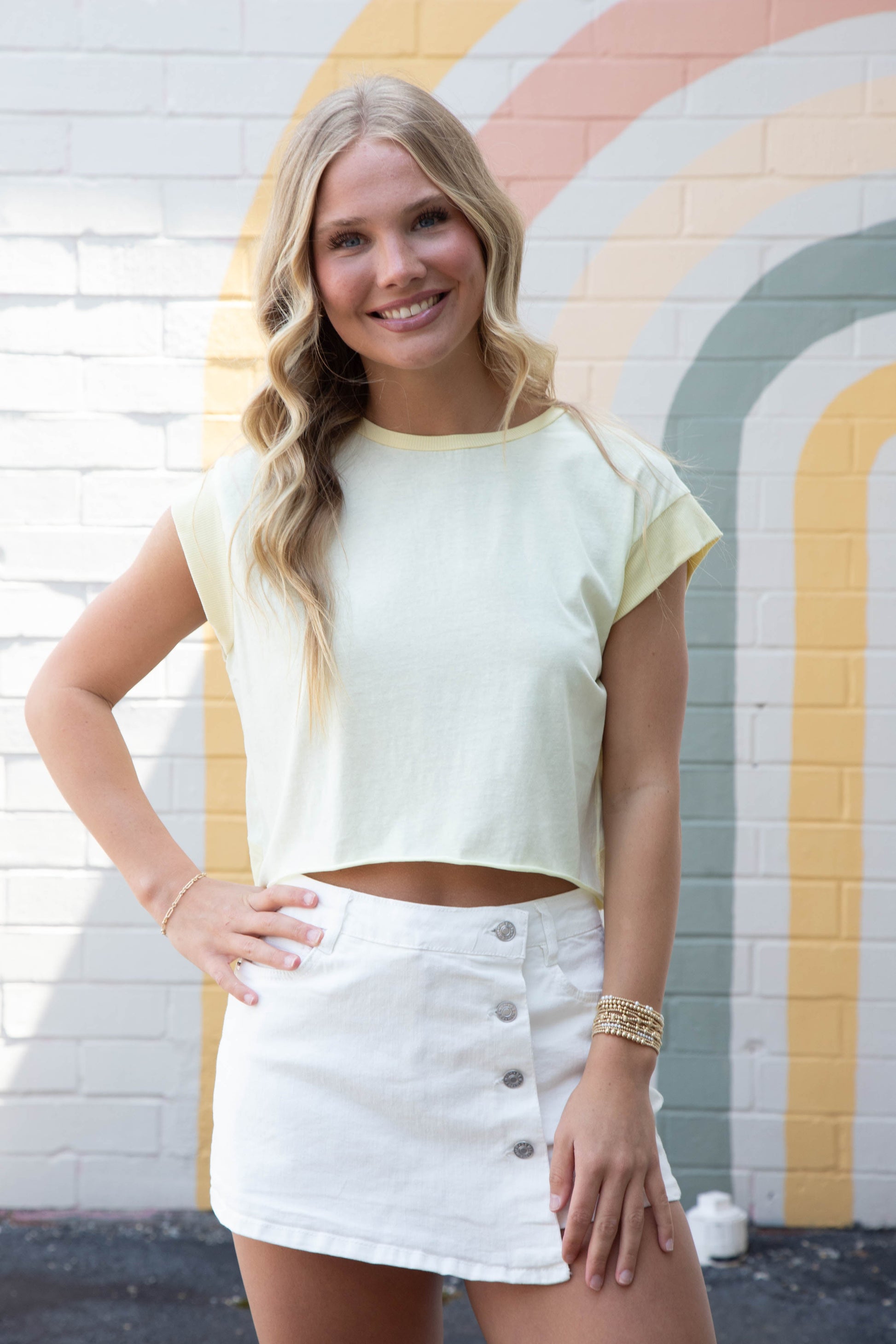  Sofia Button Front Denim Skort, White
