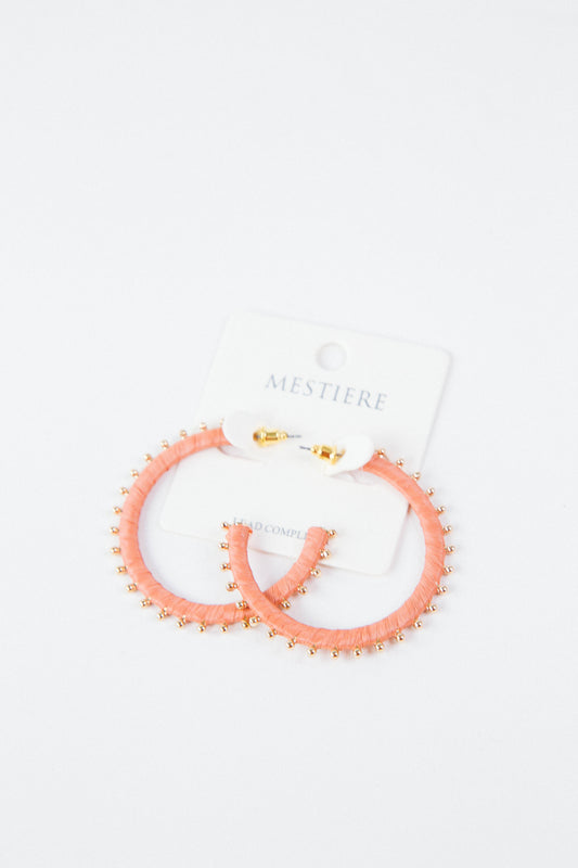  Arielle Raffia Flat Hoop Earrings, Peach