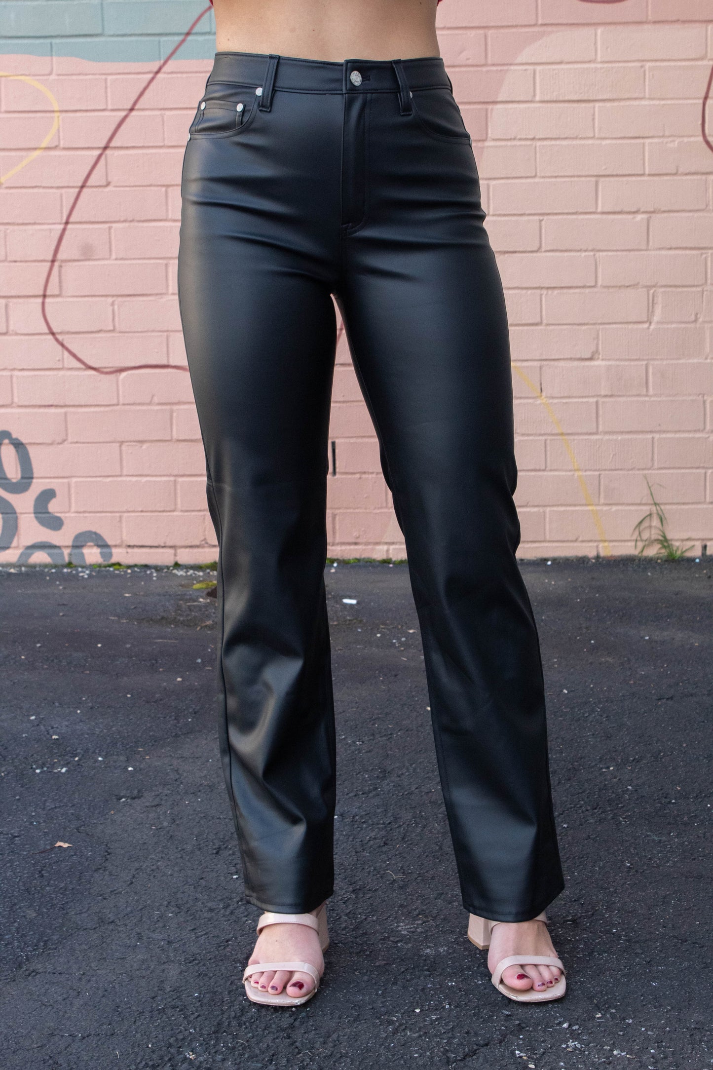  Sundaze High Rise Vintage Straight Faux Leather Pant, Cinematic | Daze