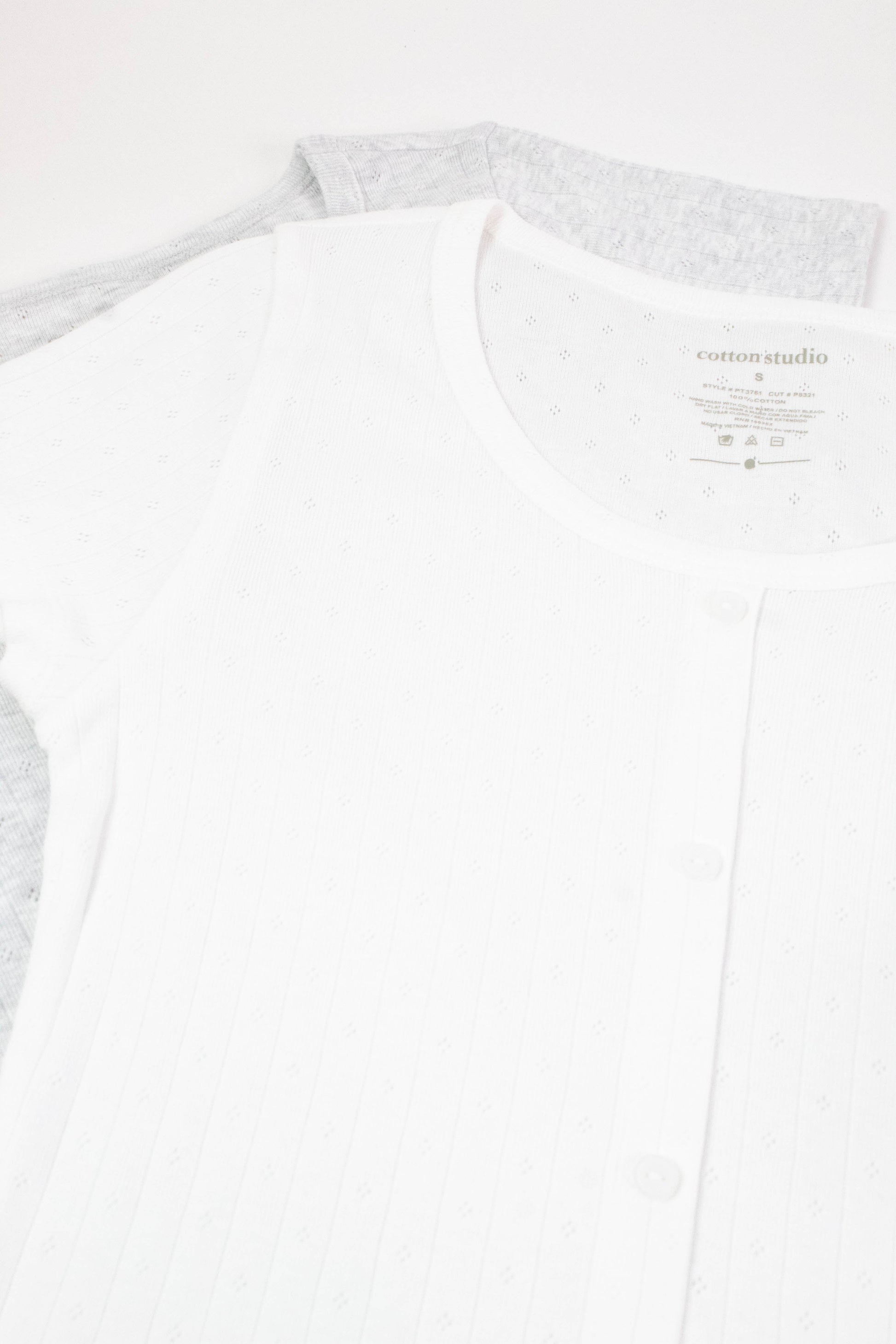  Georgia Faux Button Pointelle Top, Off White