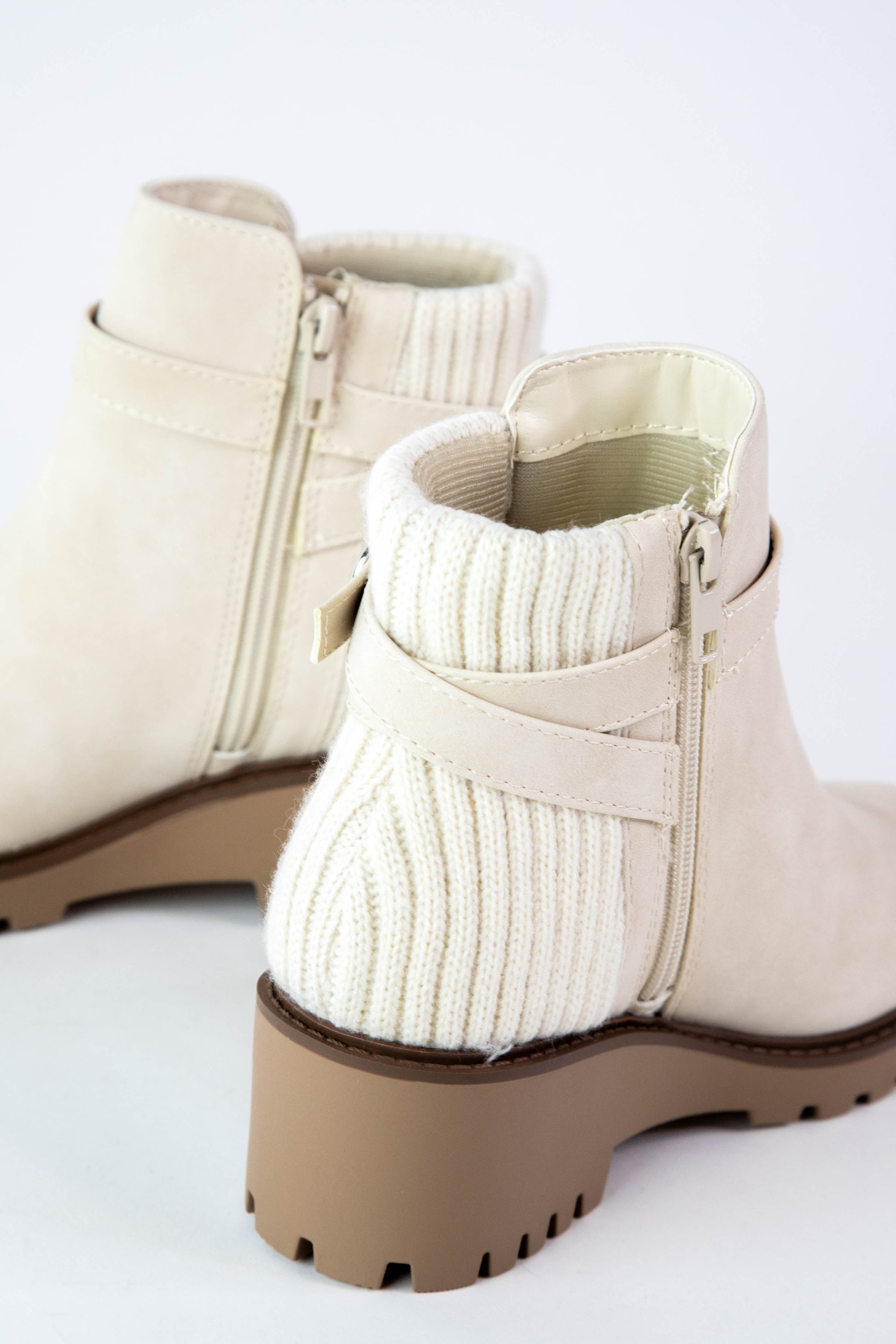  Aeson Knit Back Wedge Bootie, Beige Nubuck