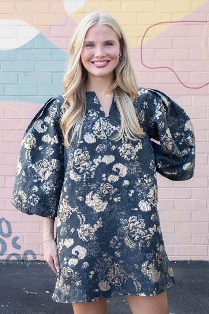  Gemma Floral Jacquard Shift Dress, Black