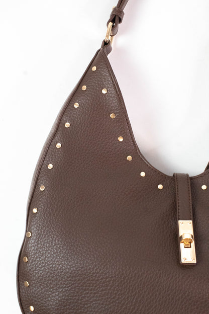  Olivia Stud Detailed Hobo Bag, Chocolate | Moda Luxe