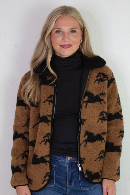  Joline Sherpa Zip Front Jacket, Horse Black | RD Style