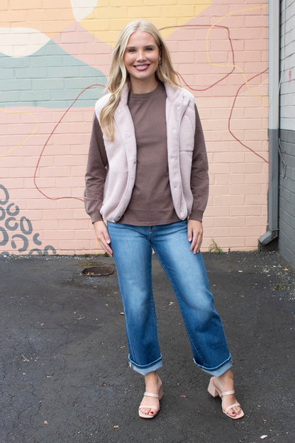 Be Cool Elena Fleece Button Up Vest, Blush