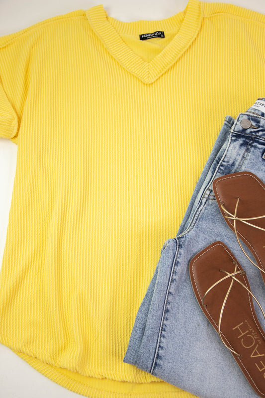  Melody V-Neck Ribbed Top, Light Yellow | Extended Sizes