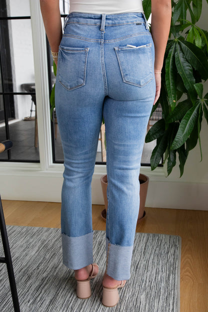  Lia High Rise Straight Wide Cuffed Jeans, Medium
