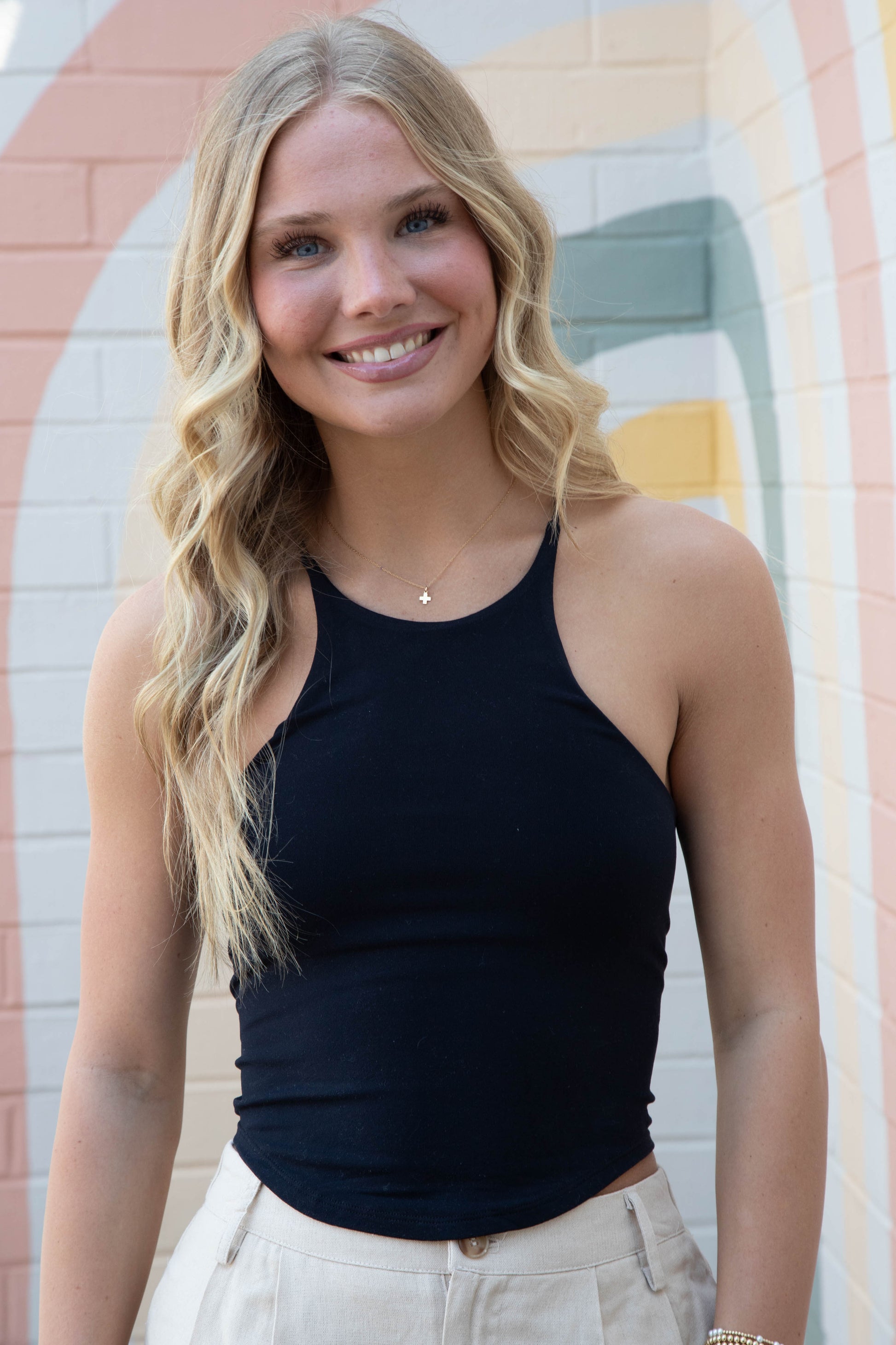  Shiloh Round Hem Racer Cami, Black