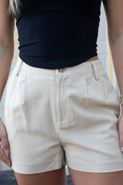  McKenna Linen Pleated Shorts, Khaki