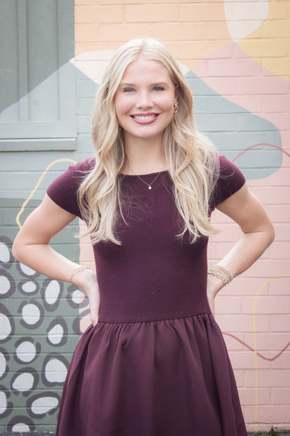  Lillian Woven Knit Mix Dress, Maroon