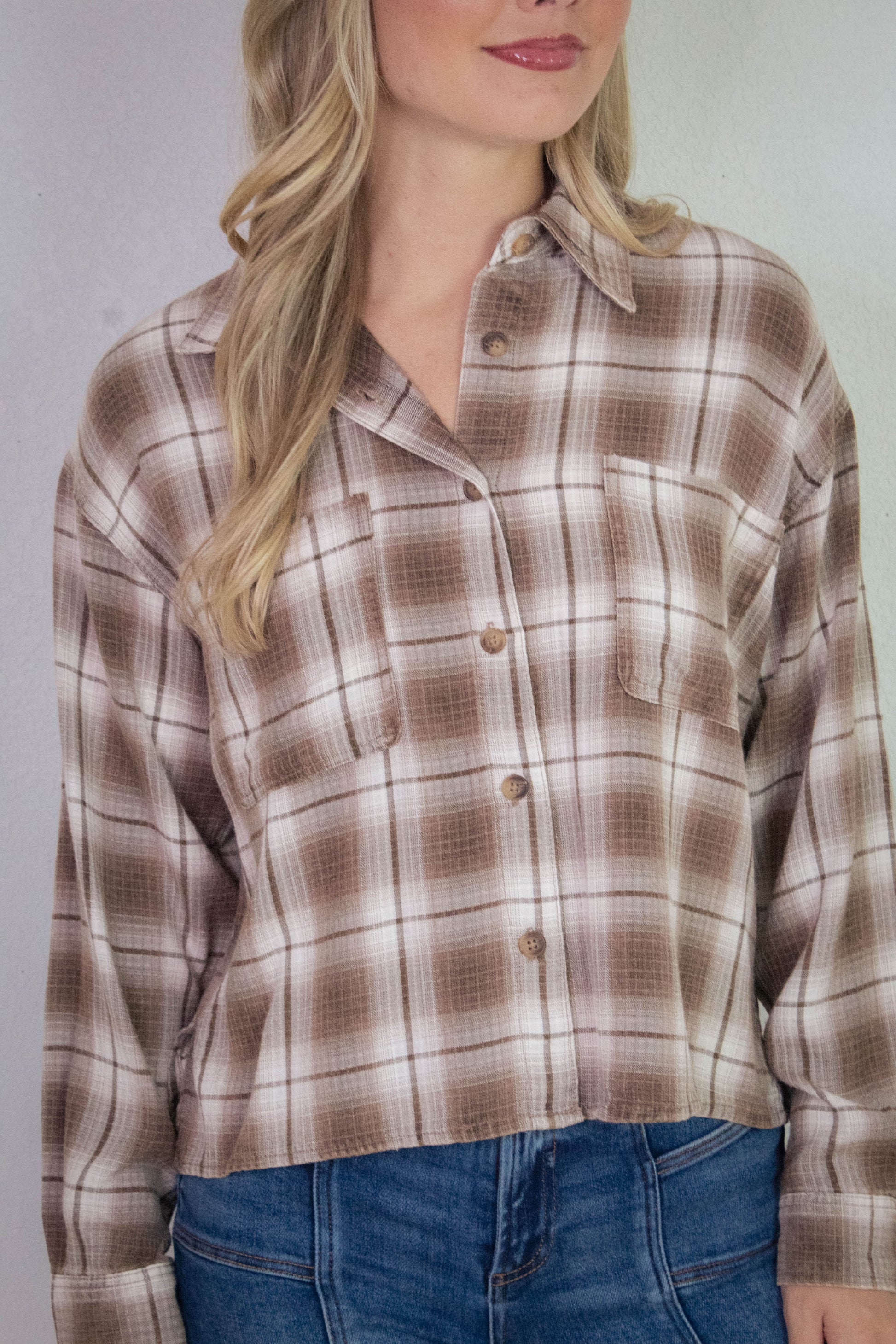  Layla Plaid Boxy Shirt, Brown Multi