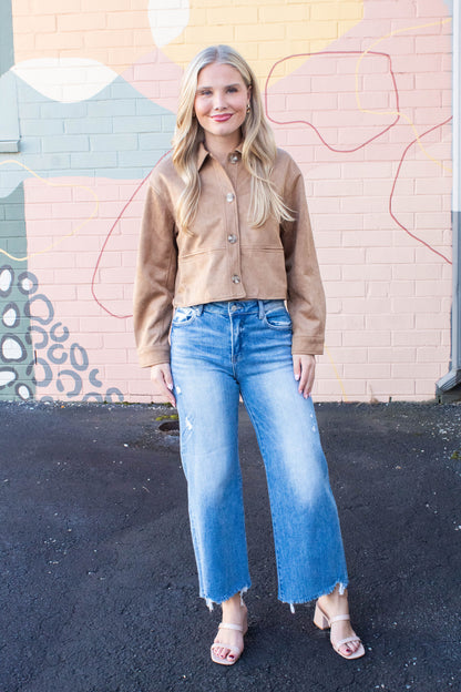  Cleo Suede Collared Jacket, Camel