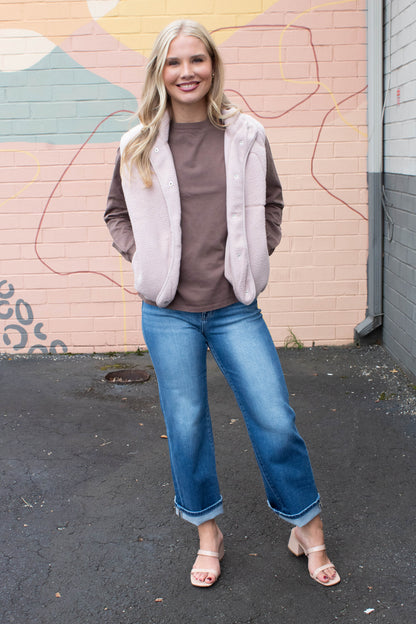 Be Cool Elena Fleece Button Up Vest, Blush