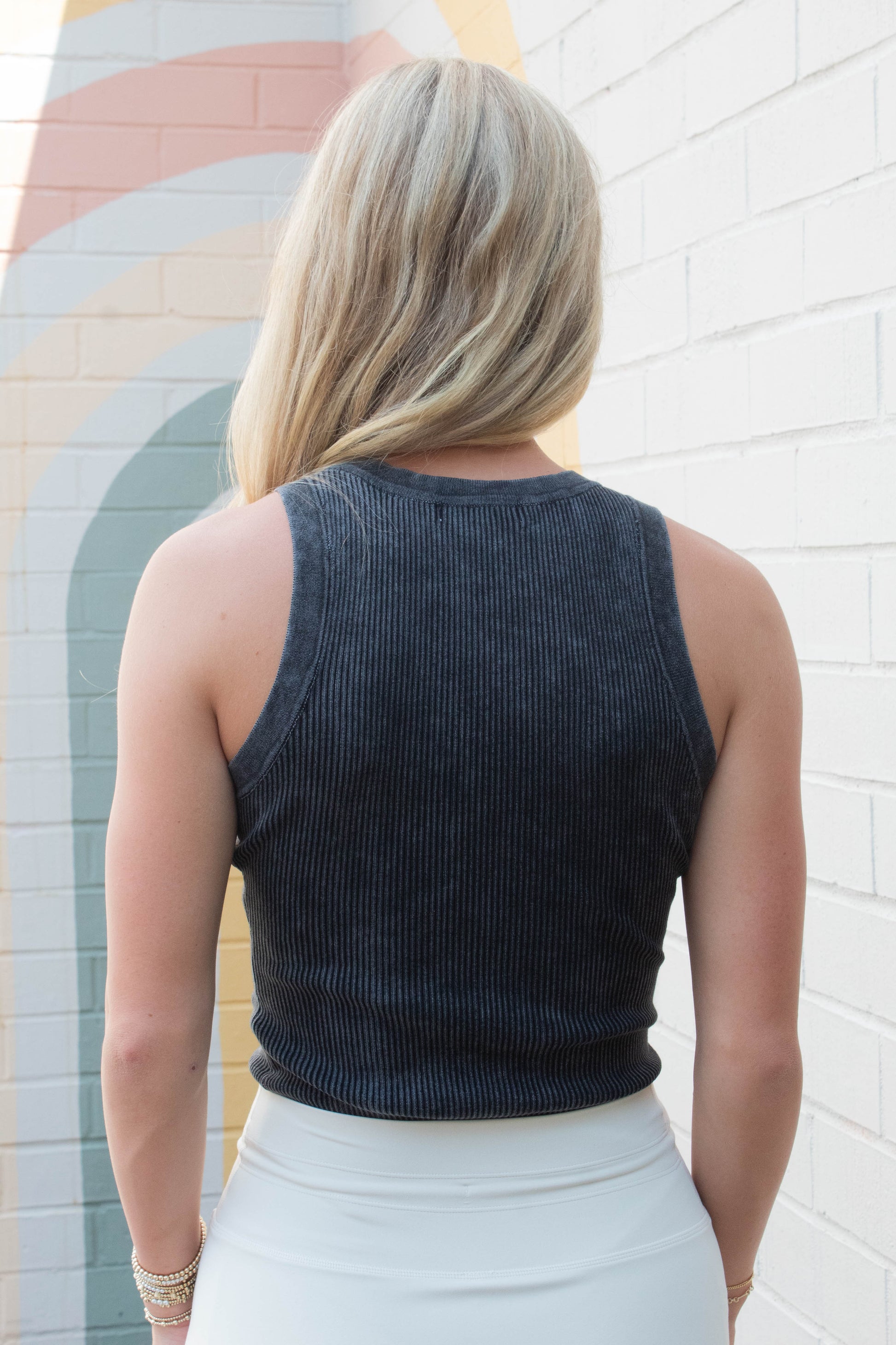  Elowen Washed Ribbed Tank Top, Charcoal