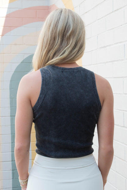  Elowen Washed Ribbed Tank Top, Charcoal