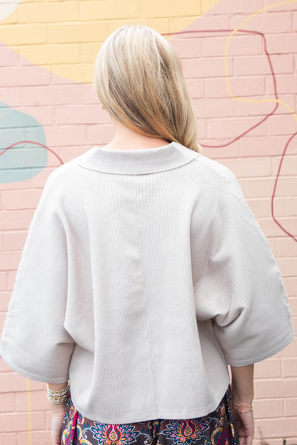  Jessica Collared Solid Knit Top, Stone