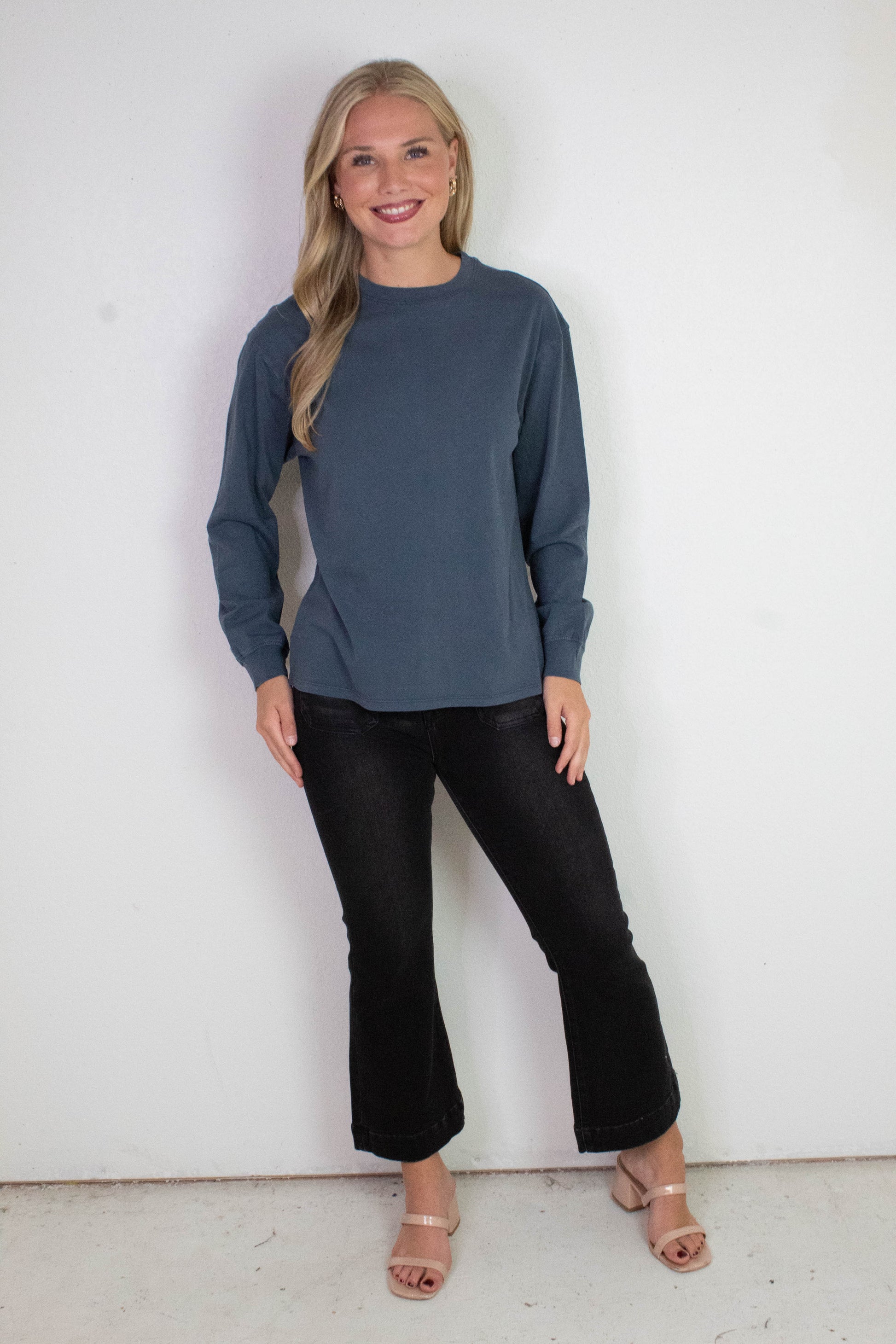  Raine Round Neck Garment Dye Tee, Ink Navy