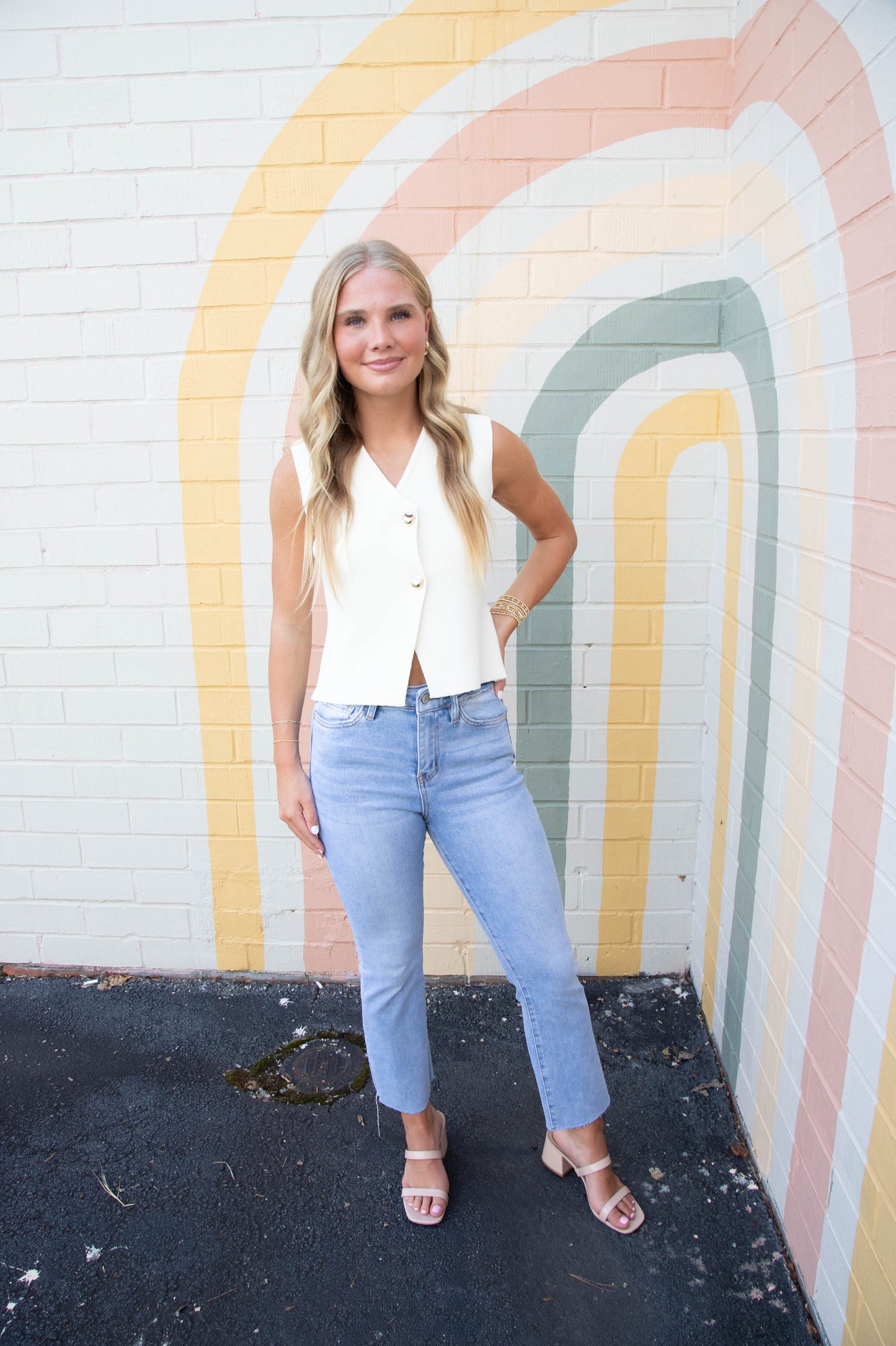  Saylor Gold Button Sweater Vest, Cream