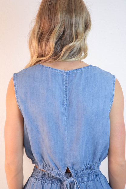  Alison Back Tie Detail Crop Top, Denim