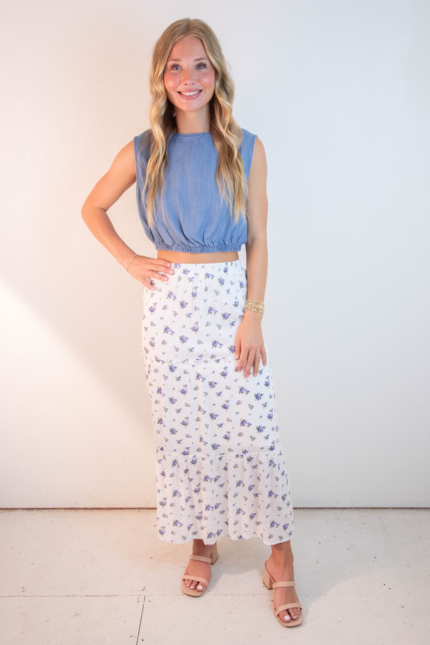  Alison Back Tie Detail Crop Top, Denim