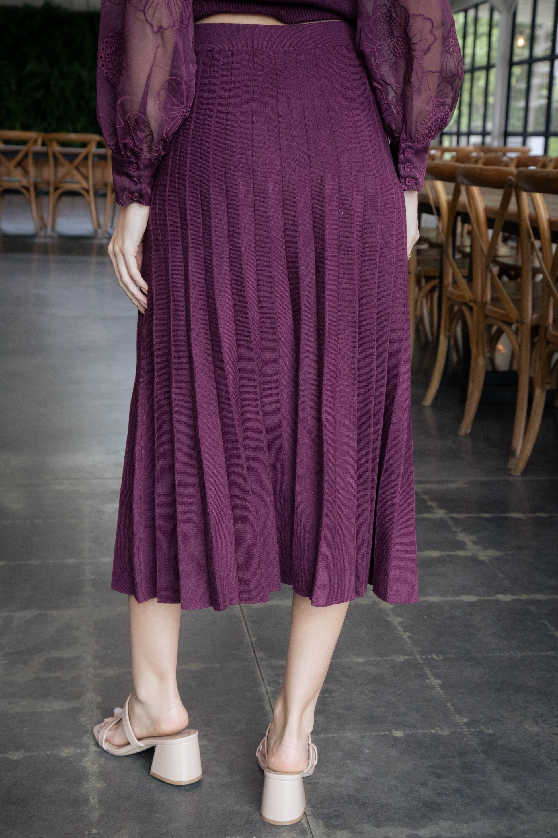  Marielle Pleated Knit Midi Skirt, Plum