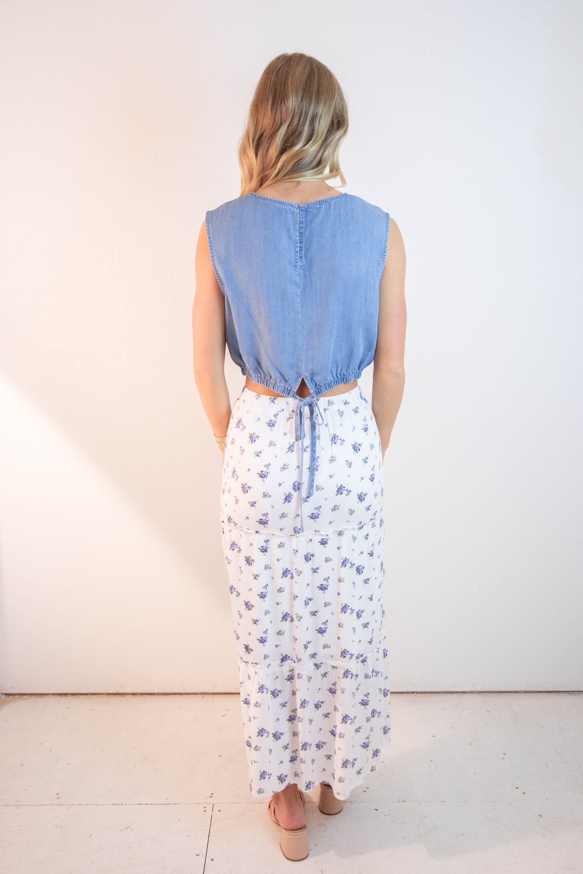  Alison Back Tie Detail Crop Top, Denim