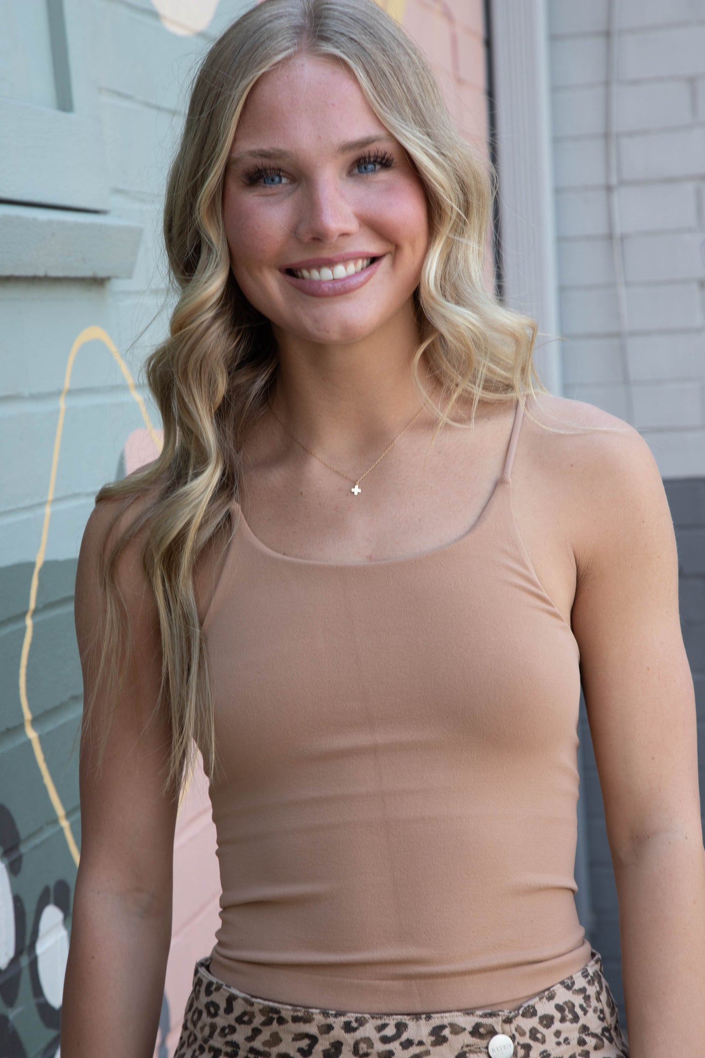  Lucille Double Layer Cropped Cami, Tobacco