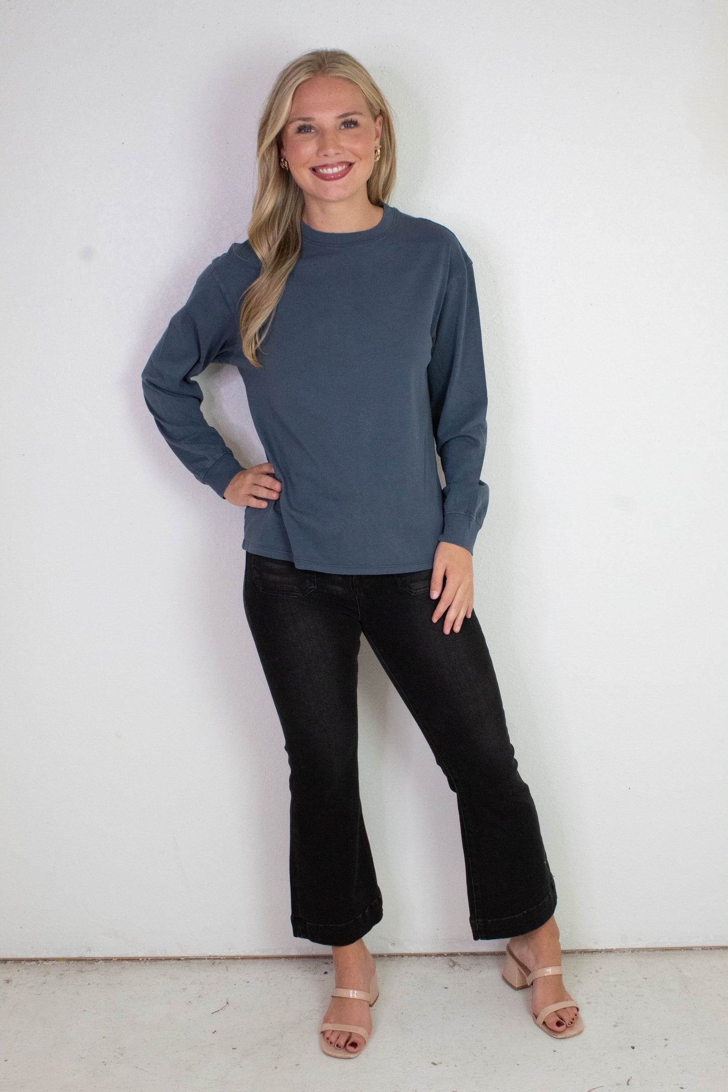  Raine Round Neck Garment Dye Tee, Ink Navy