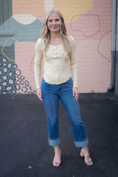  Opal Waffle Knit Snap Button Top, Yellow