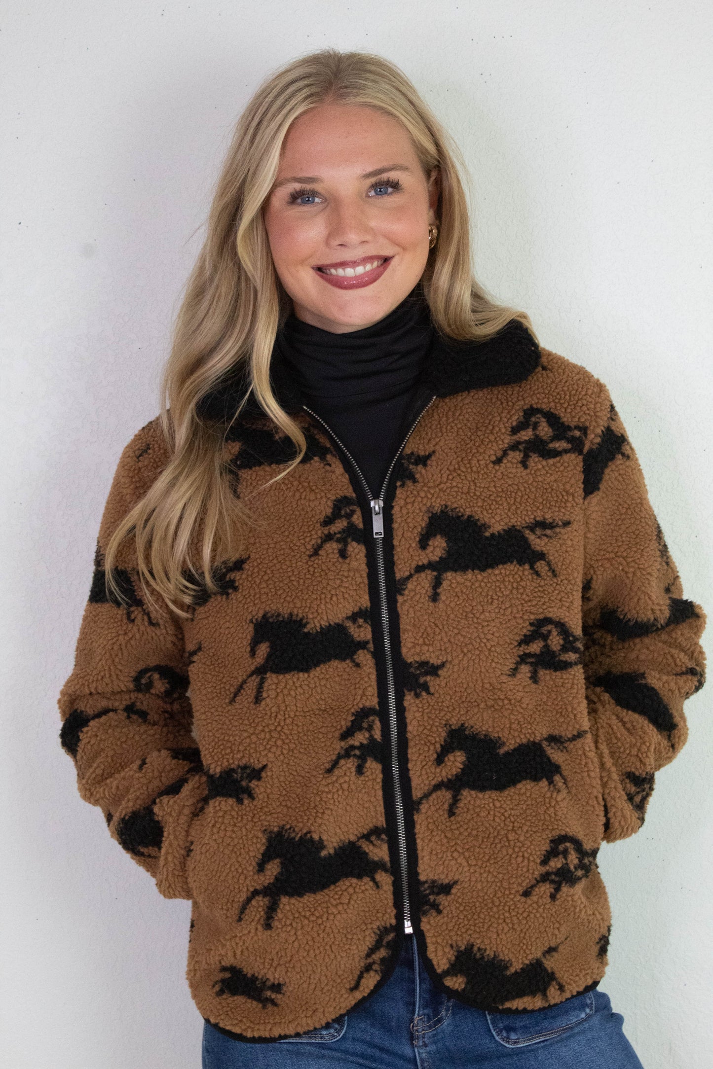  Joline Sherpa Zip Front Jacket, Horse Black | RD Style