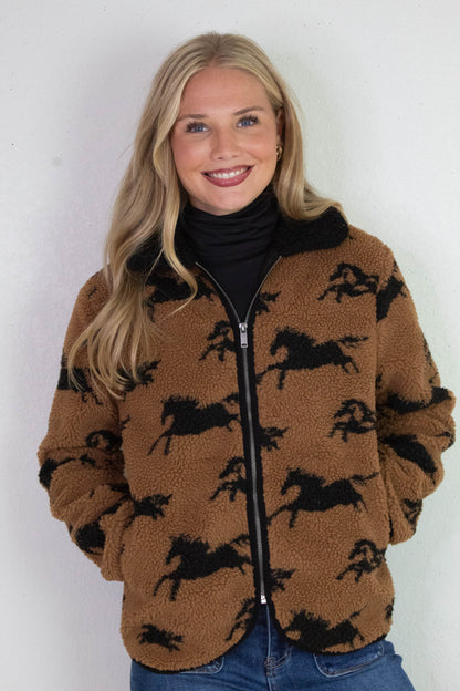  Joline Sherpa Zip Front Jacket, Horse Black | RD Style