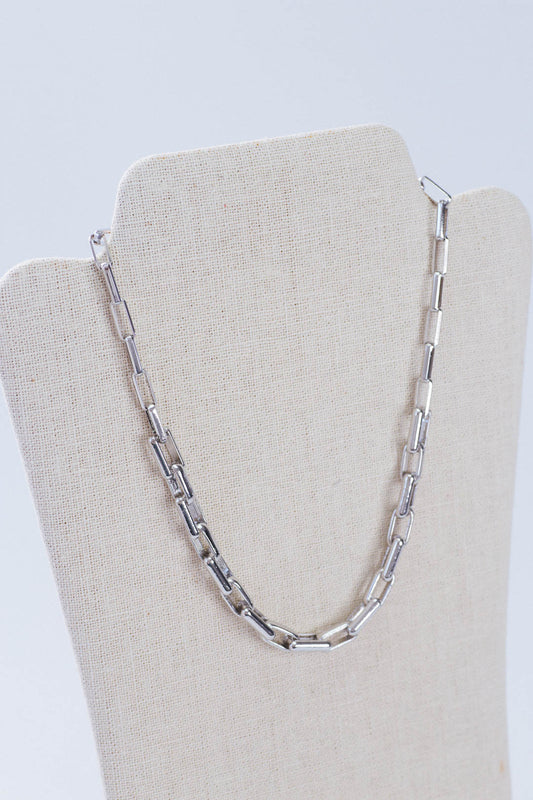  Rhodium Link Necklace, Silver