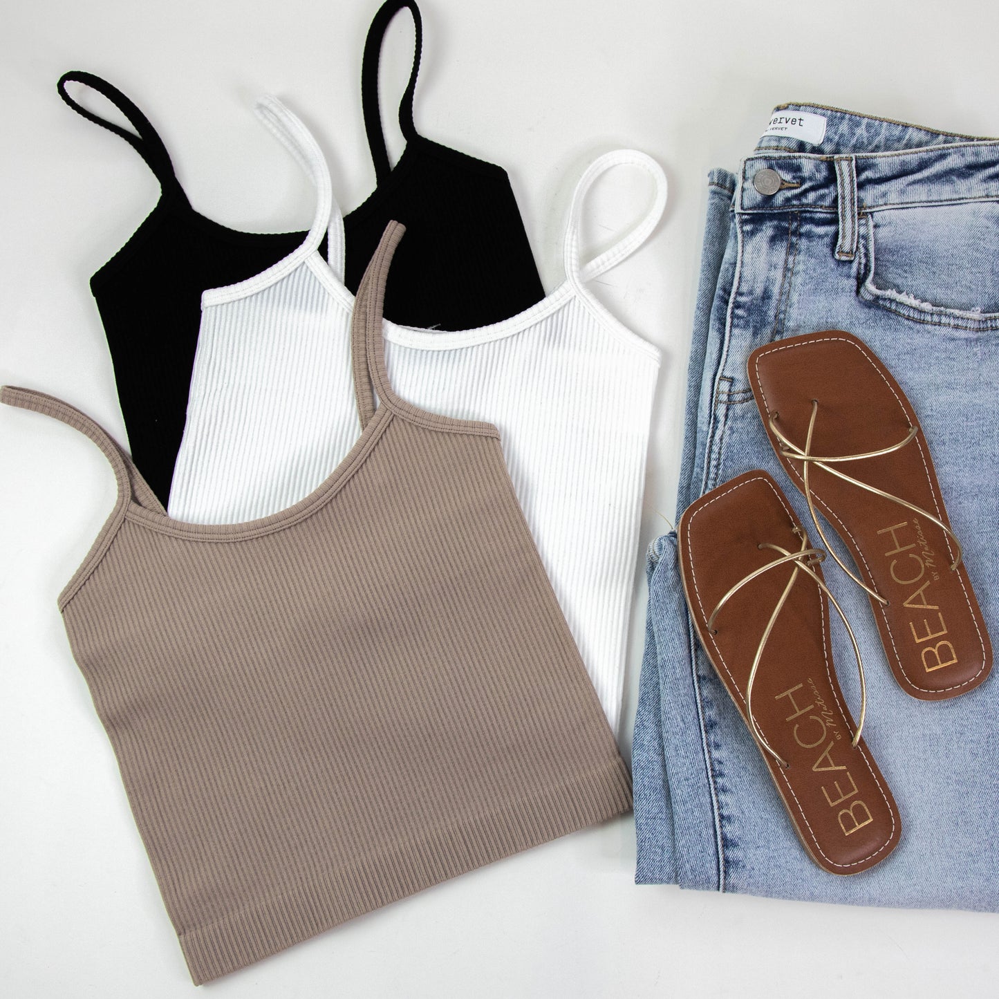  Adelaide Ribbed Crop Cami, White