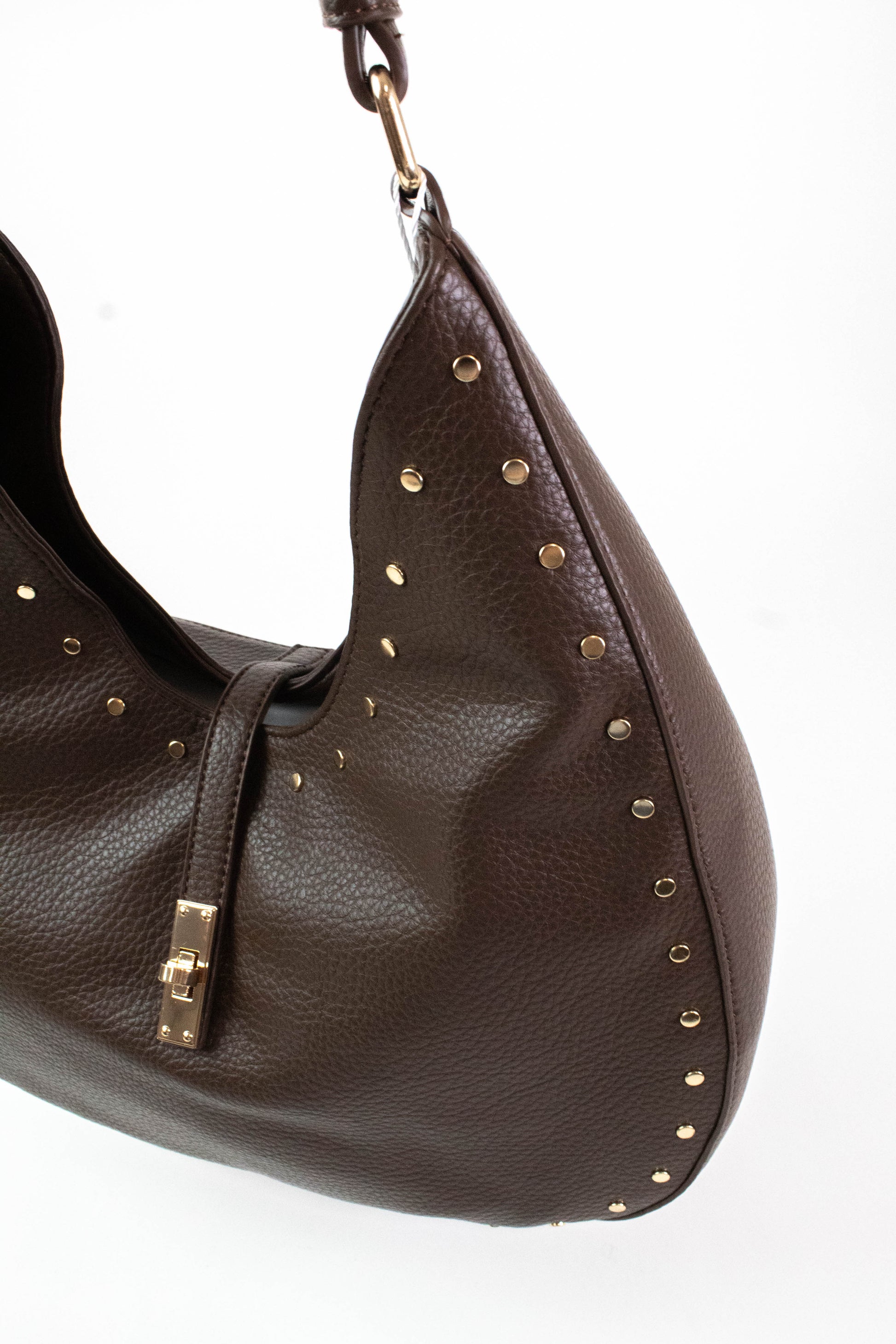 Olivia Stud Detailed Hobo Bag, Chocolate | Moda Luxe