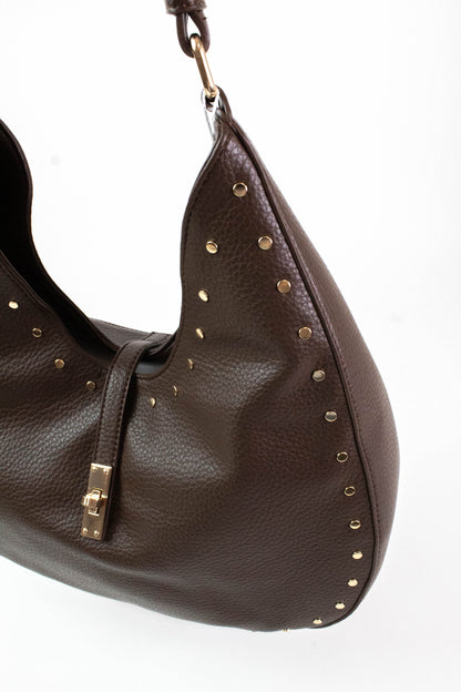 Olivia Stud Detailed Hobo Bag, Chocolate | Moda Luxe