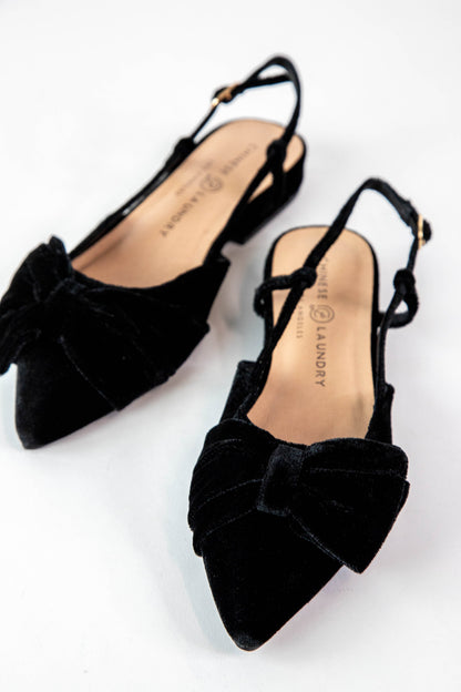  Harmony Velvet Bow Slingback Flat, Black | Chinese Laundry