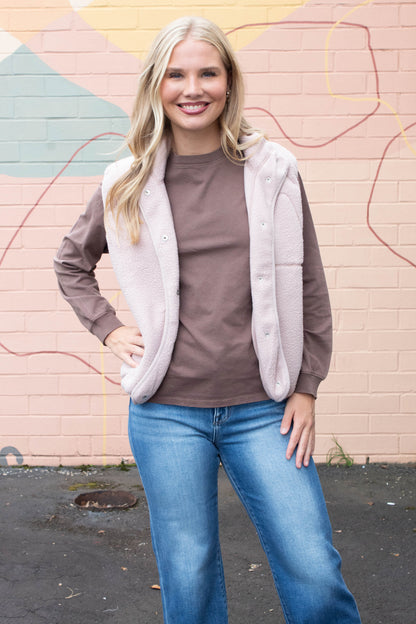 Be Cool Elena Fleece Button Up Vest, Blush