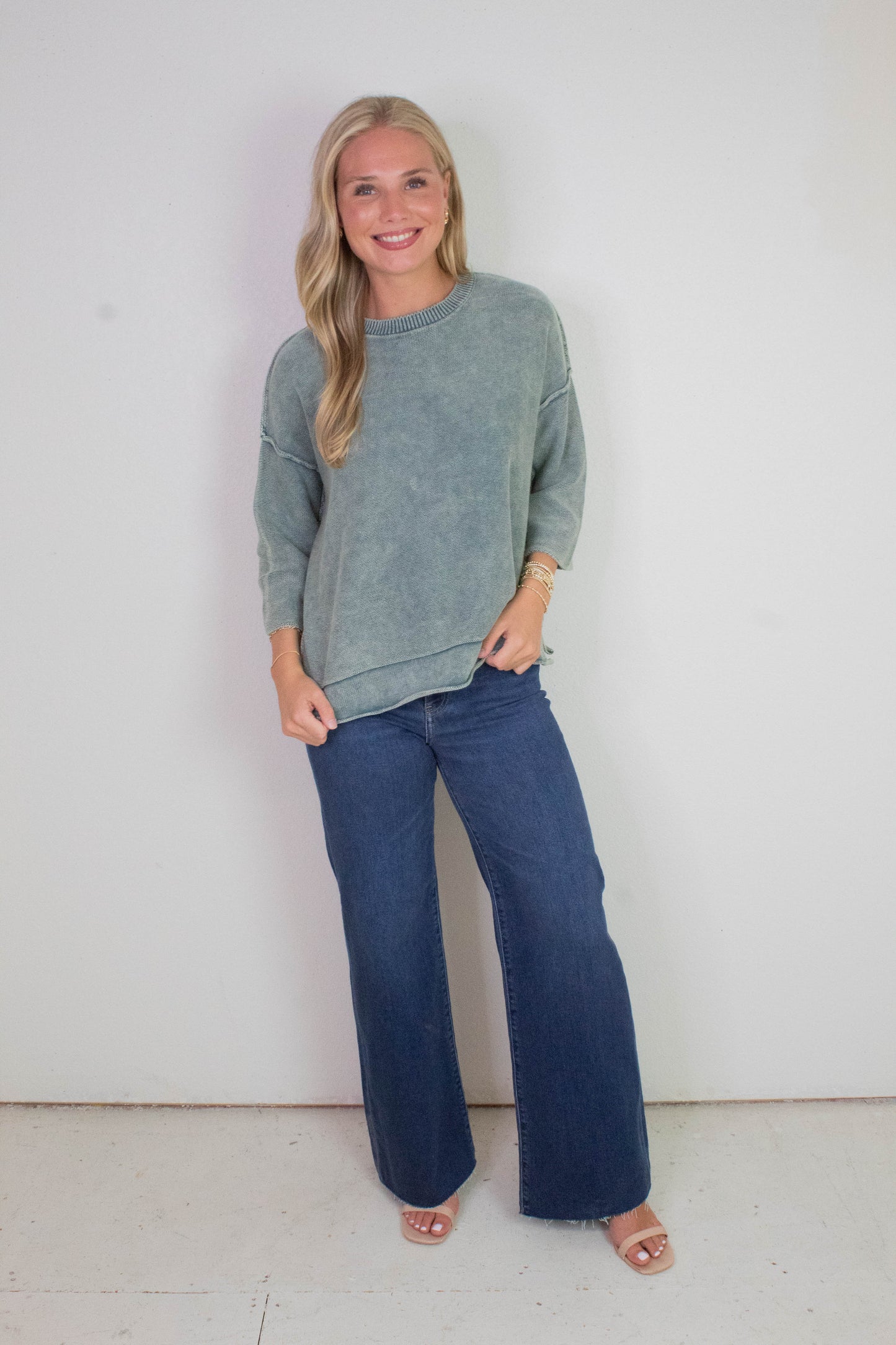  Allison Washed Boxy Sweater, Ash Jade