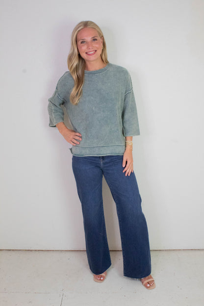  Allison Washed Boxy Sweater, Ash Jade