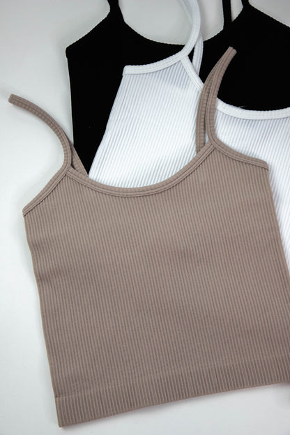 Adelaide Ribbed Crop Cami, Mushroom