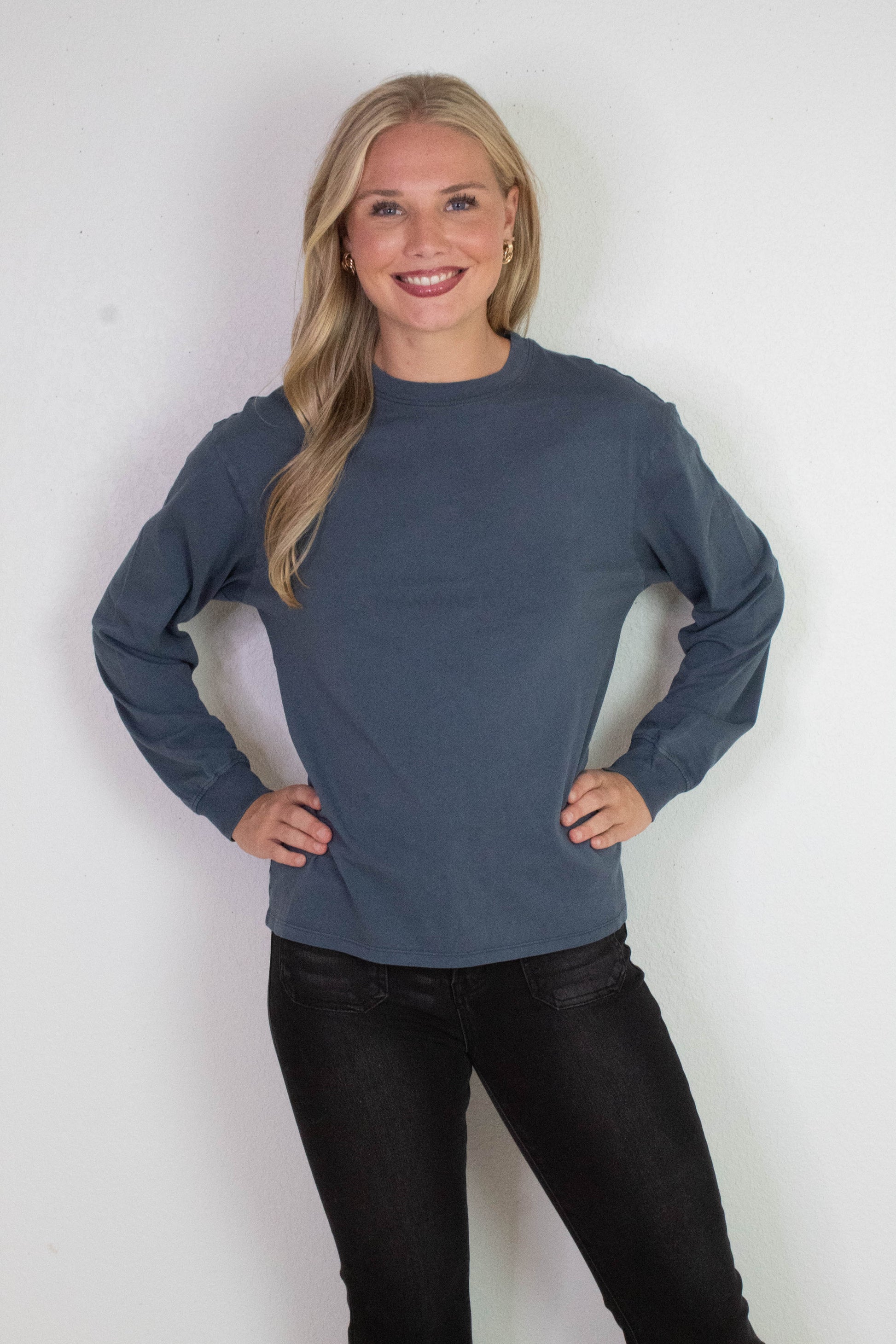 Raine Round Neck Garment Dye Tee, Ink Navy