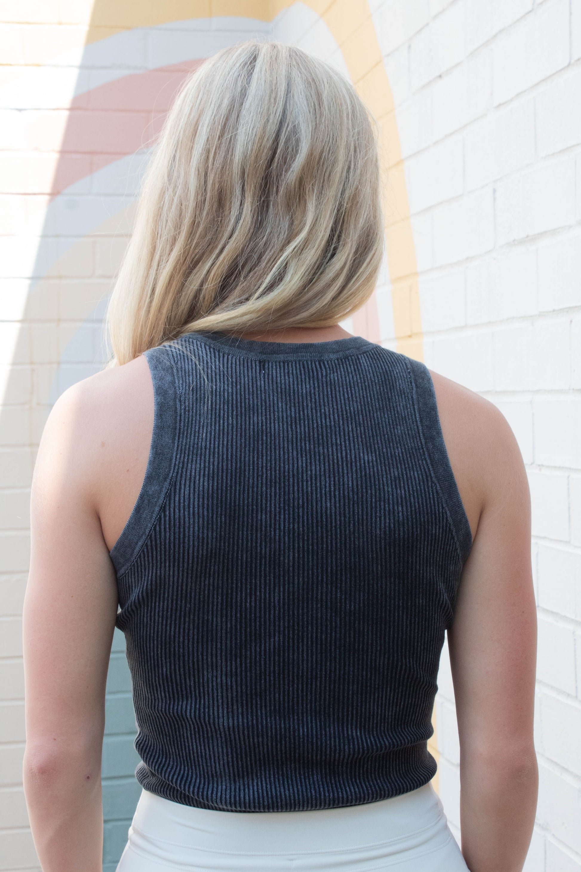  Elowen Washed Ribbed Tank Top, Charcoal