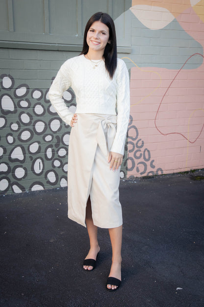  Kessie Cable Knit Sweater, Whisper White | Steve Madden