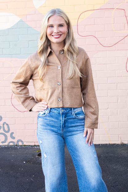  Cleo Suede Collared Jacket, Camel