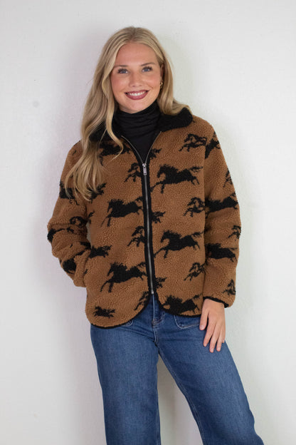  Joline Sherpa Zip Front Jacket, Horse Black | RD Style