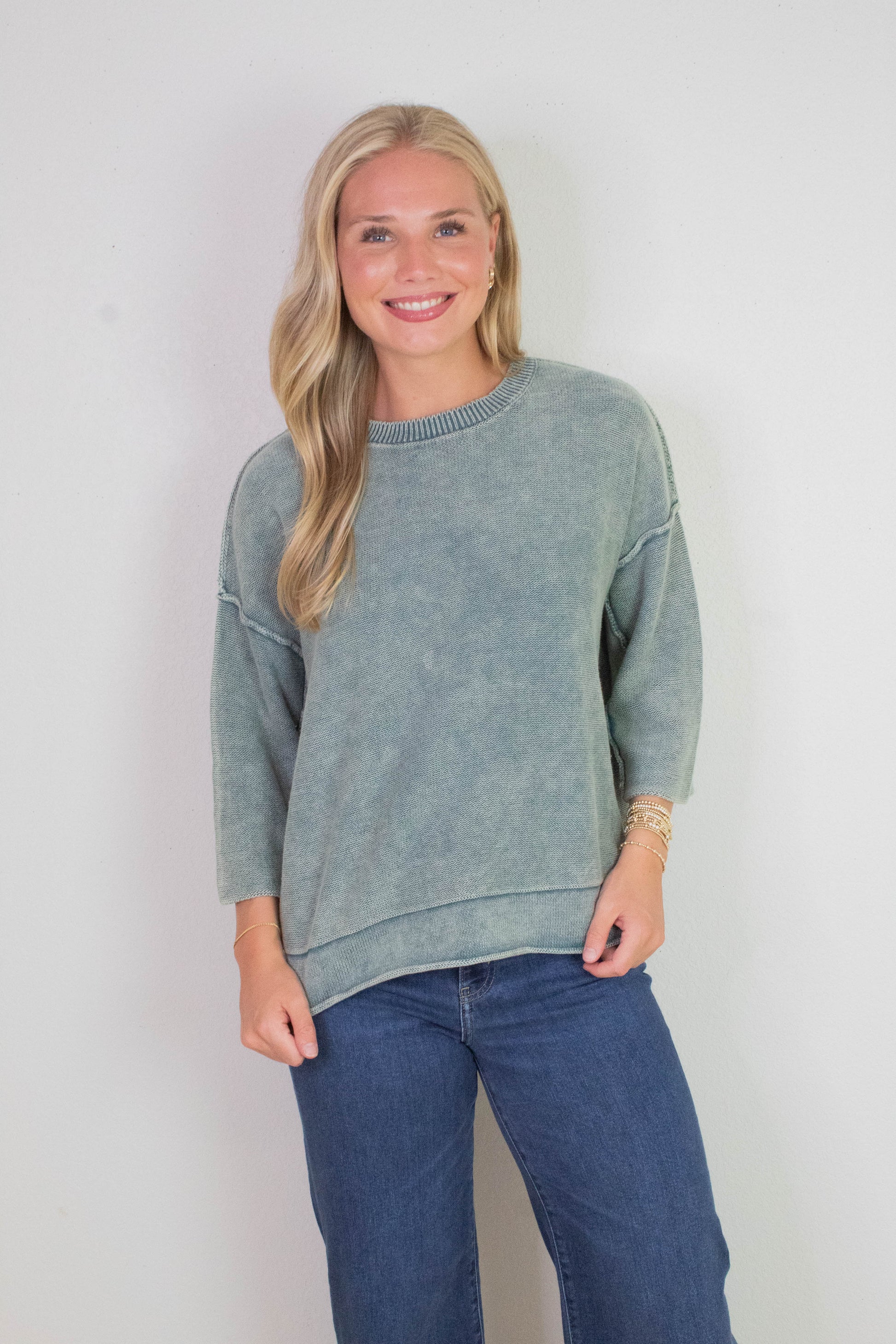  Allison Washed Boxy Sweater, Ash Jade